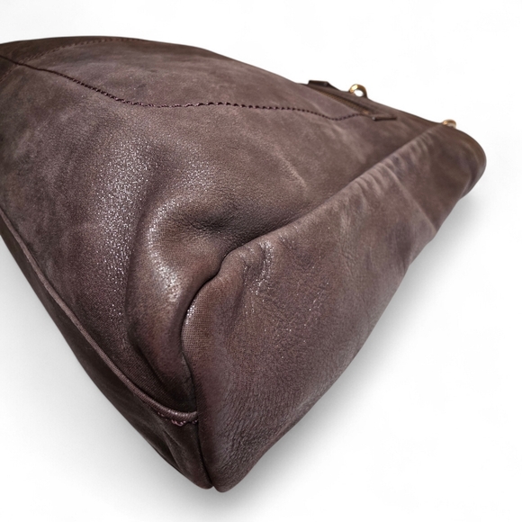 FENDI Tote Shoulder Bag Tortoise Shell Chaim Handle Purse Charcoal Brown Leather - Picture 6 of 10